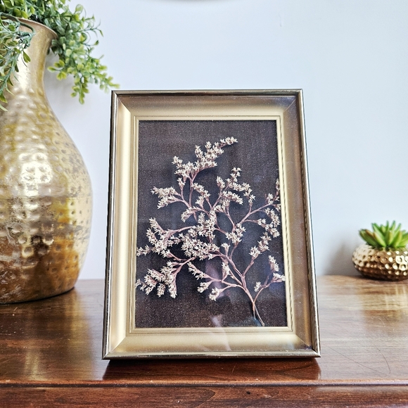 Vintage Gold And Brown Handmade Herbarium Dried Flower Art Box Metal Frame - Picture 3 of 14